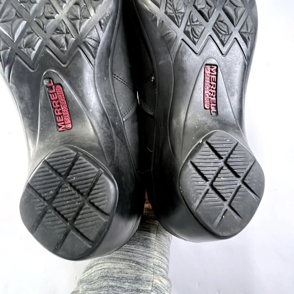 Merrell Veranda Moc Womens 9 Black Leather Slip On Wedge Loafers Comfort Shoes